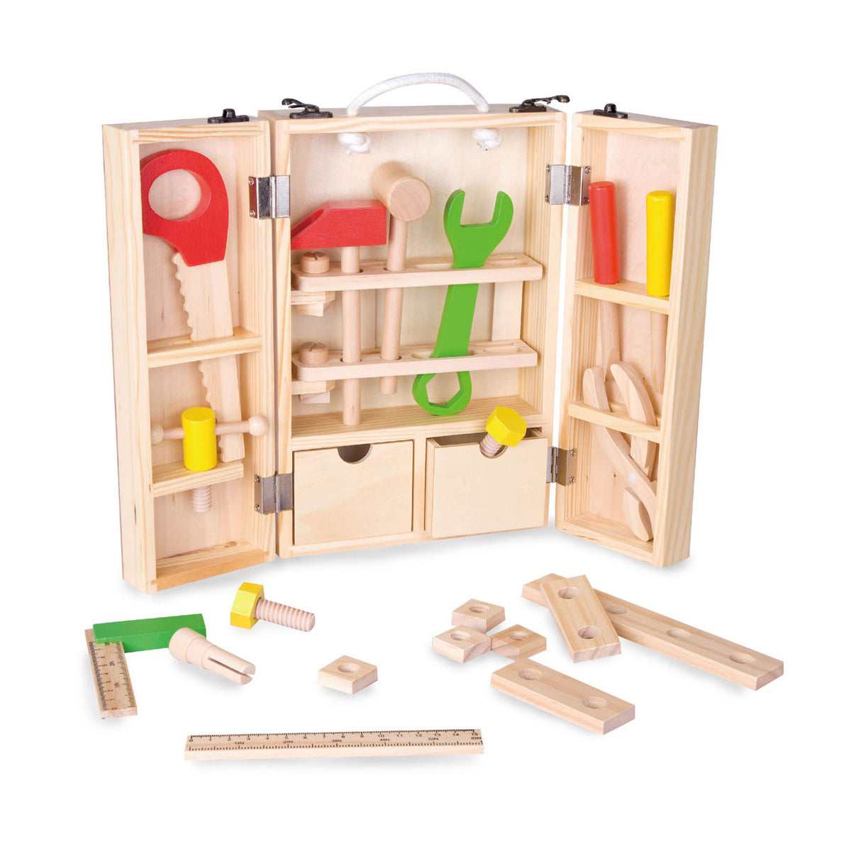 Mallette à outils en bois du monde classique, 35 pièces.