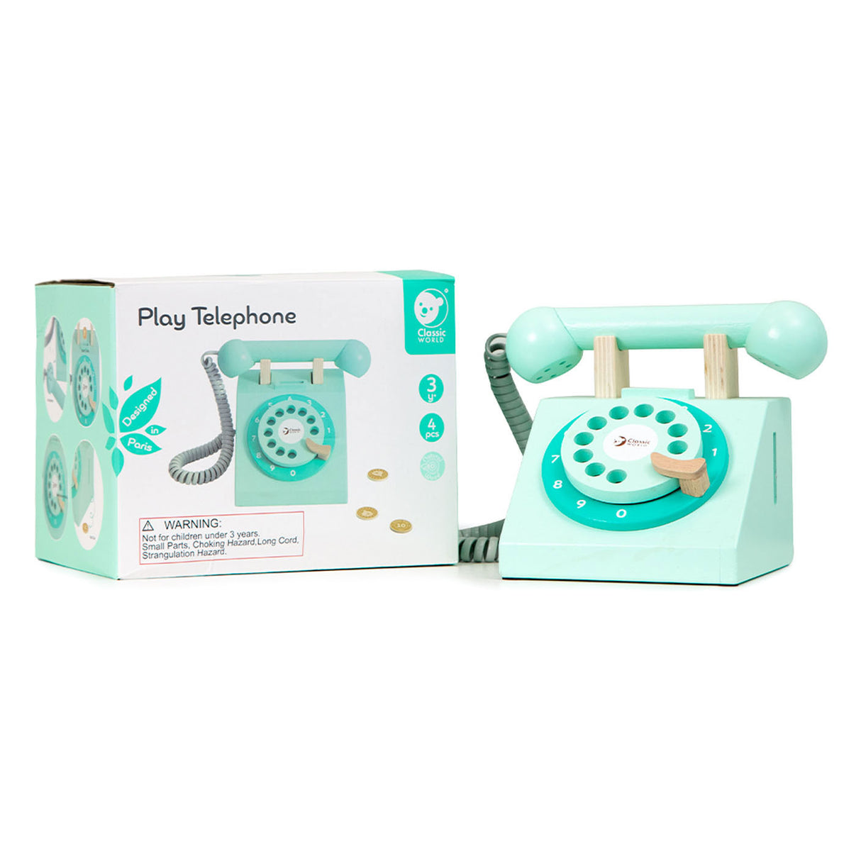 Téléphone rétro en bois du monde classique turquoise