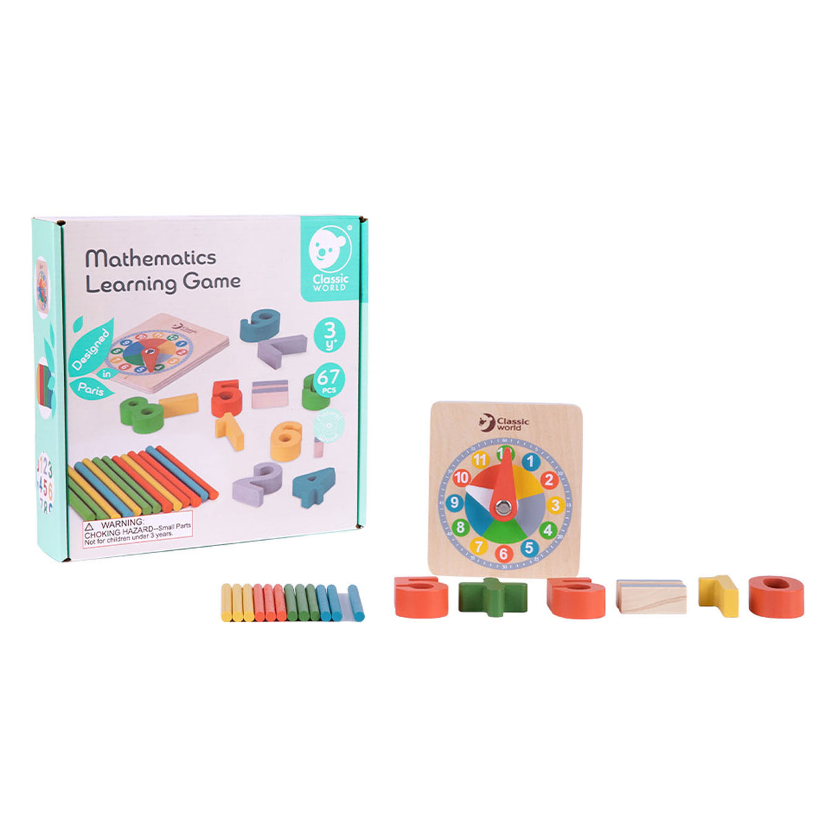 Jeu de mathématiques en bois du monde classique, 67 pcs.
