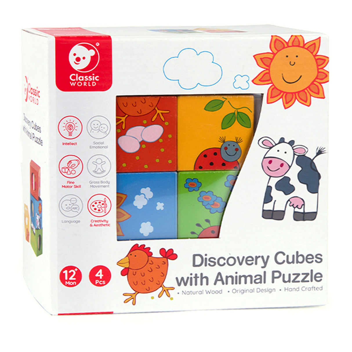 Blocs de découverte en bois du monde classique, 4 pcs.