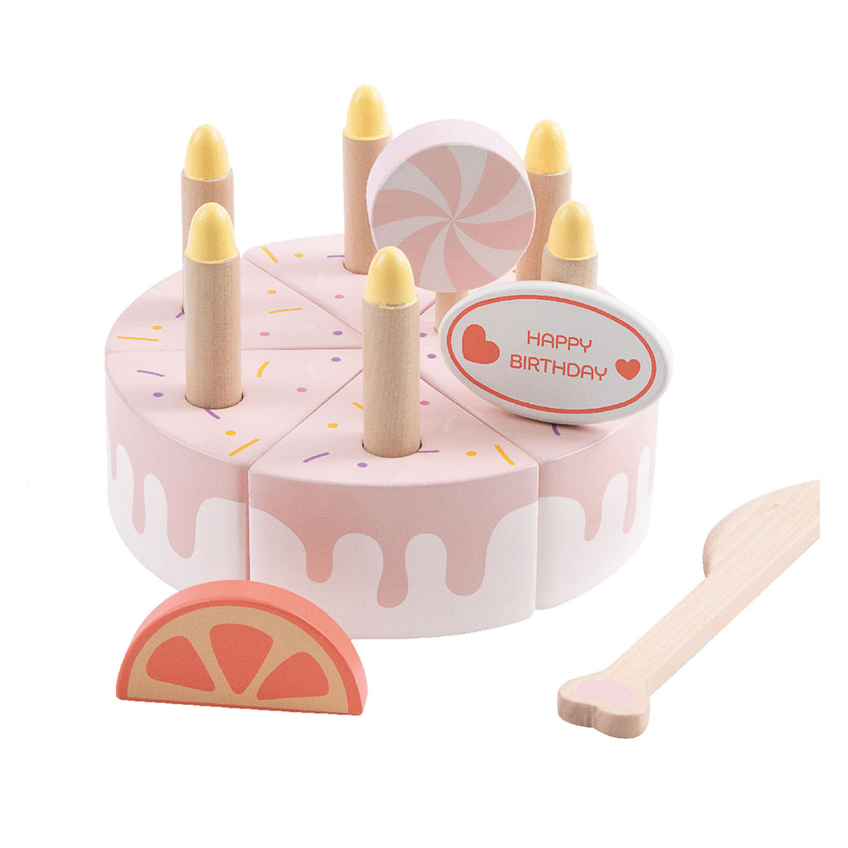 Gâteau d'anniversaire en bois Classic World World avec bougies, 16 pièces.