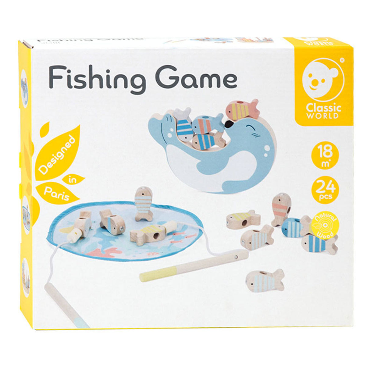 Sceau de jeu de pêche en bois du monde classique, 24 pcs.