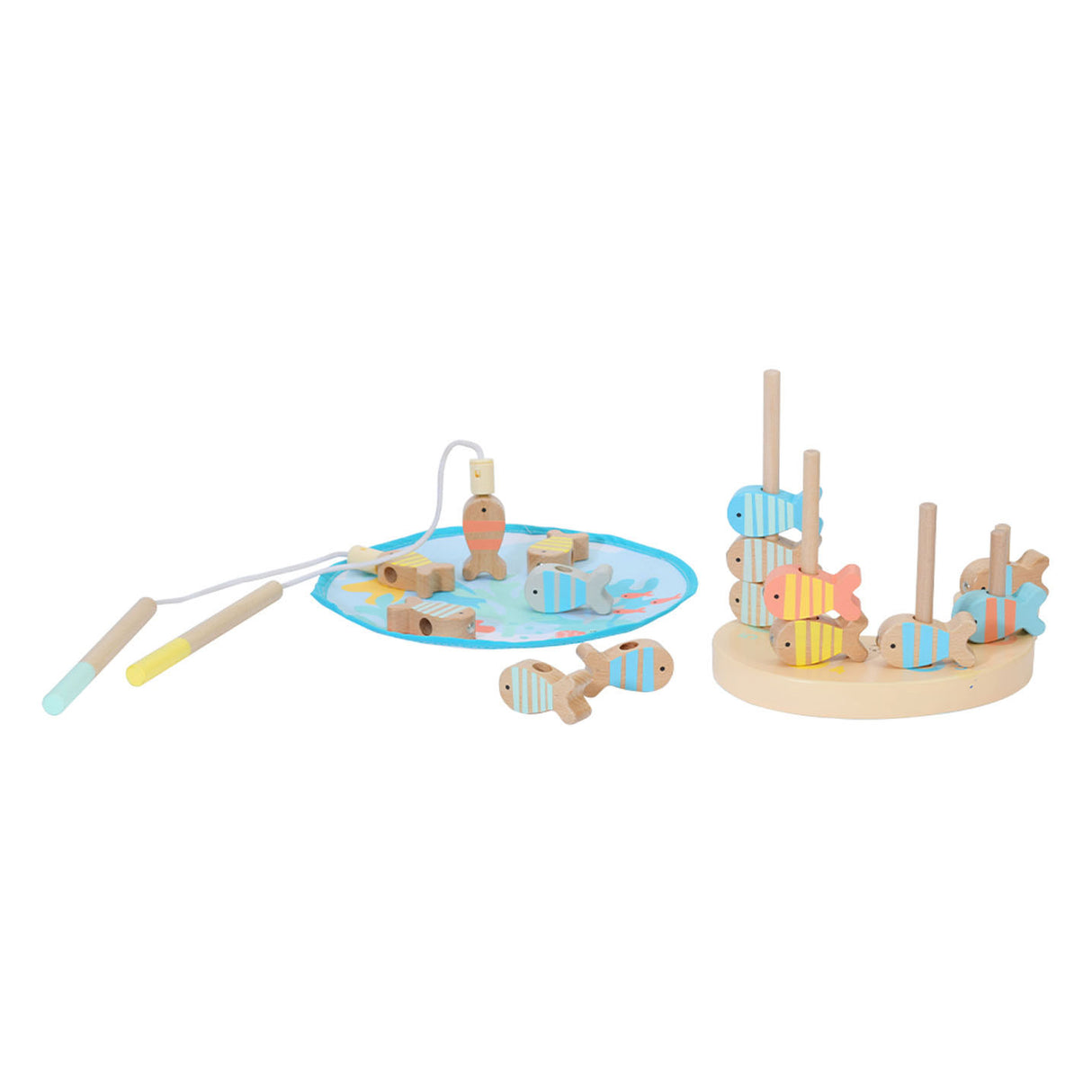 Sceau de jeu de pêche en bois du monde classique, 24 pcs.