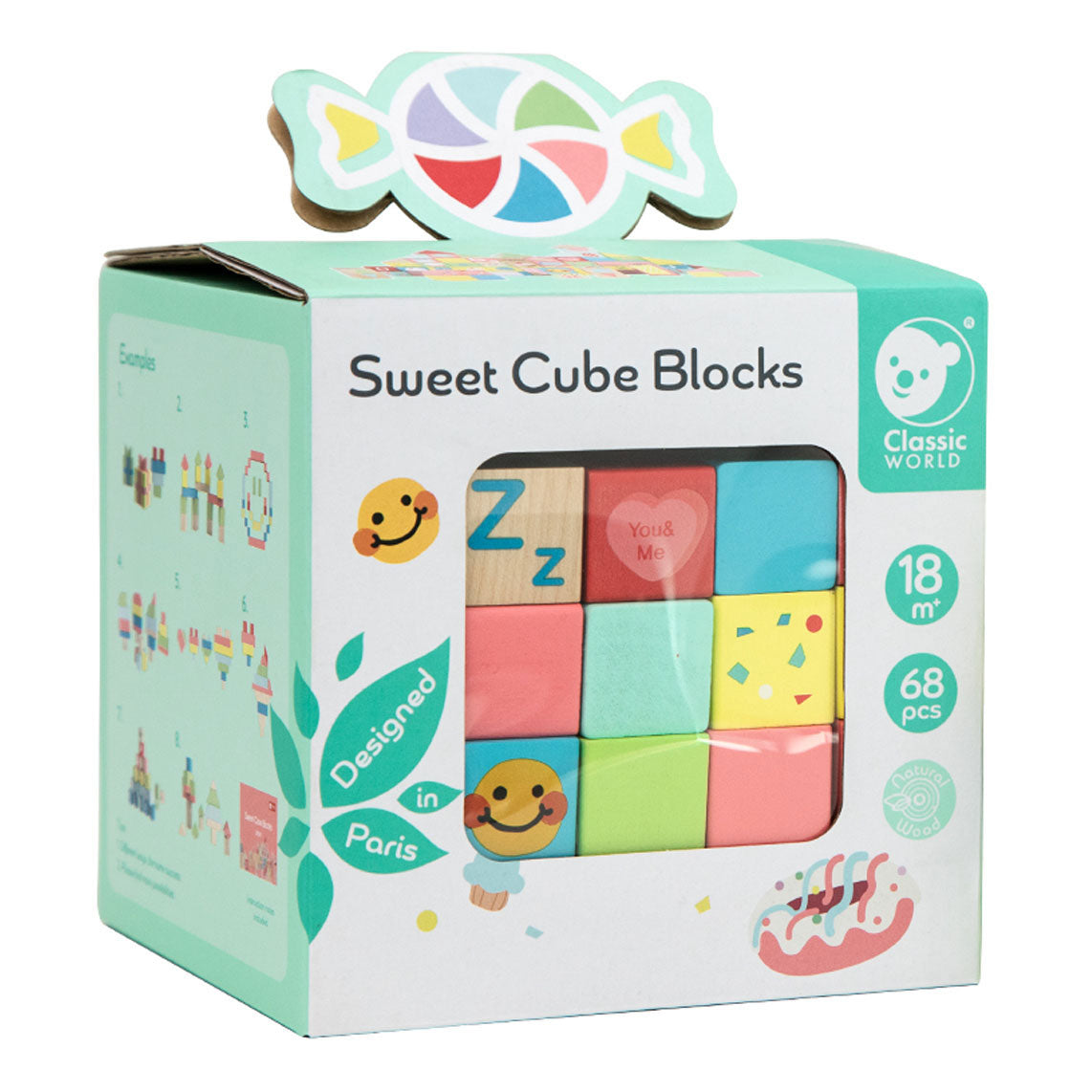 Blocs de construction de cubes sucrés en bois du monde classique