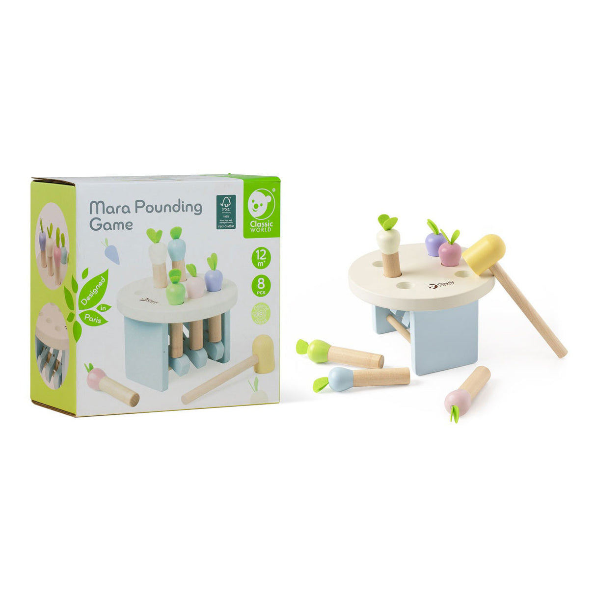 Banc de marteau en bois du monde classique mara, 8 pcs.