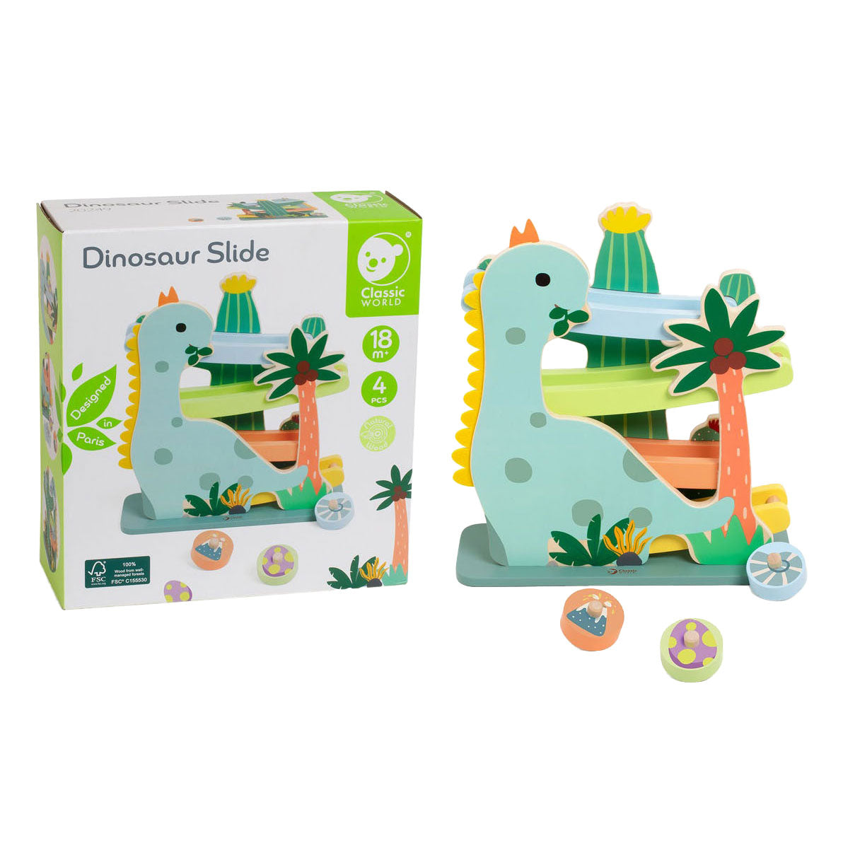 Dinosaure à billes en bois du monde classique, 4 pcs.