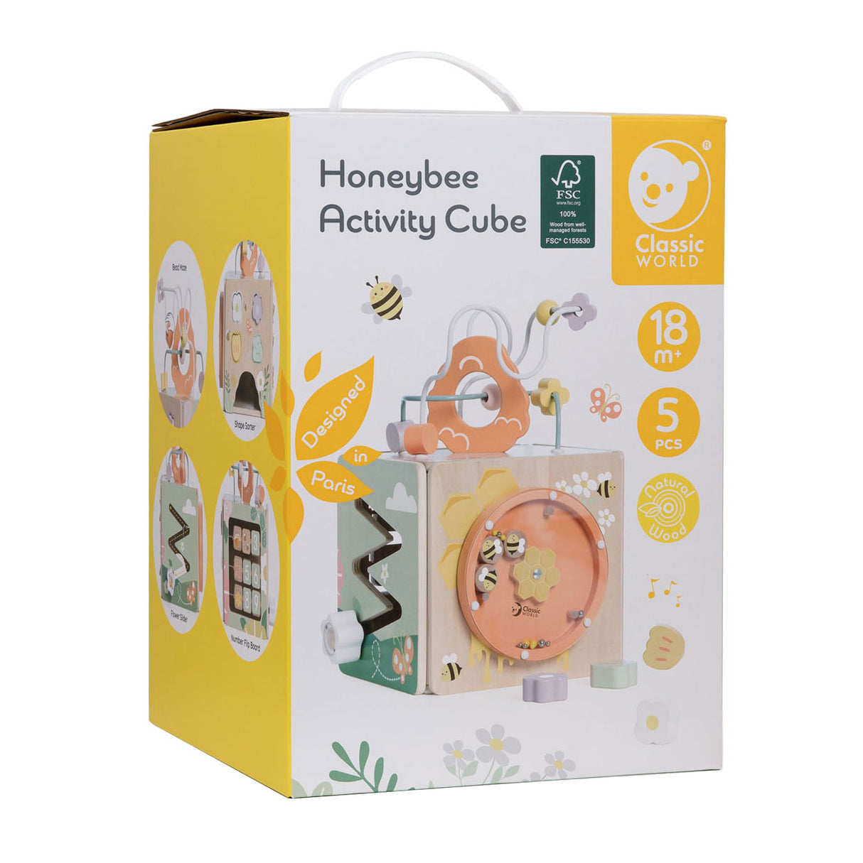 Cube d'activités en bois Classic World Abeille, 5 pièces.