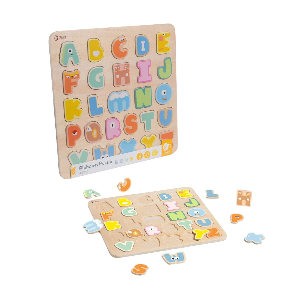 Puzzle alphabet en bois du monde classique, jouets éducatifs, 27 pièces.