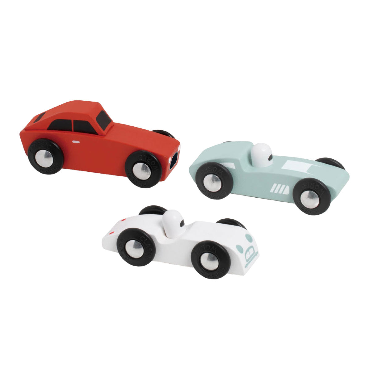 Ensemble de voitures de sport en bois du monde classique, 3 pcs.