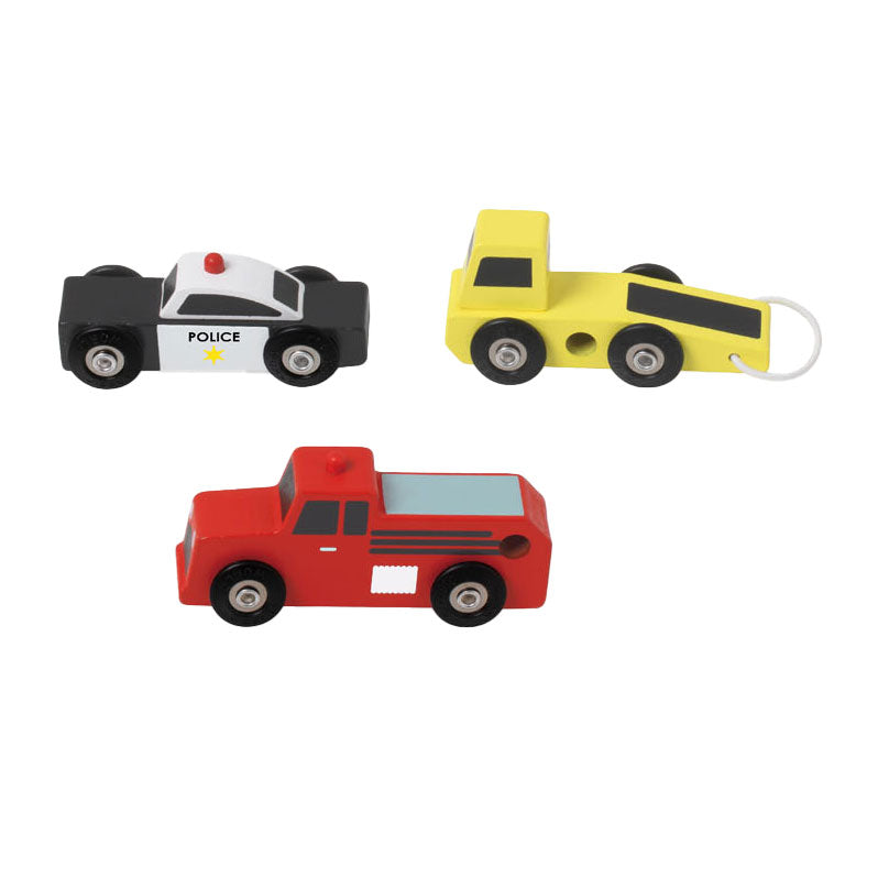 Ensemble de voitures de service d'urgence en bois du monde classique, 3 pcs.