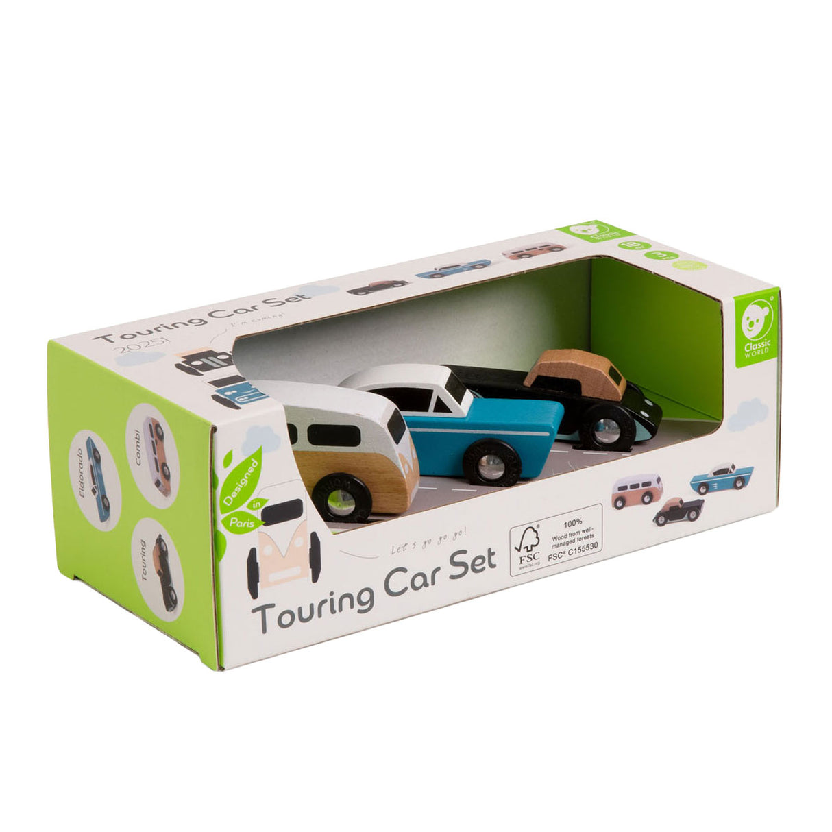 Coffret classique de voitures de tourisme en bois, 3 pcs.