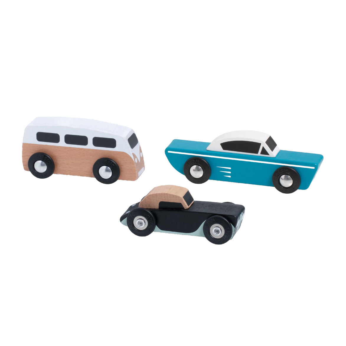Coffret classique de voitures de tourisme en bois, 3 pcs.