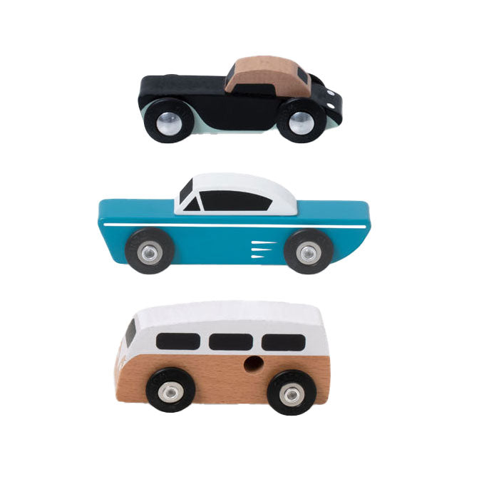 Coffret classique de voitures de tourisme en bois, 3 pcs.