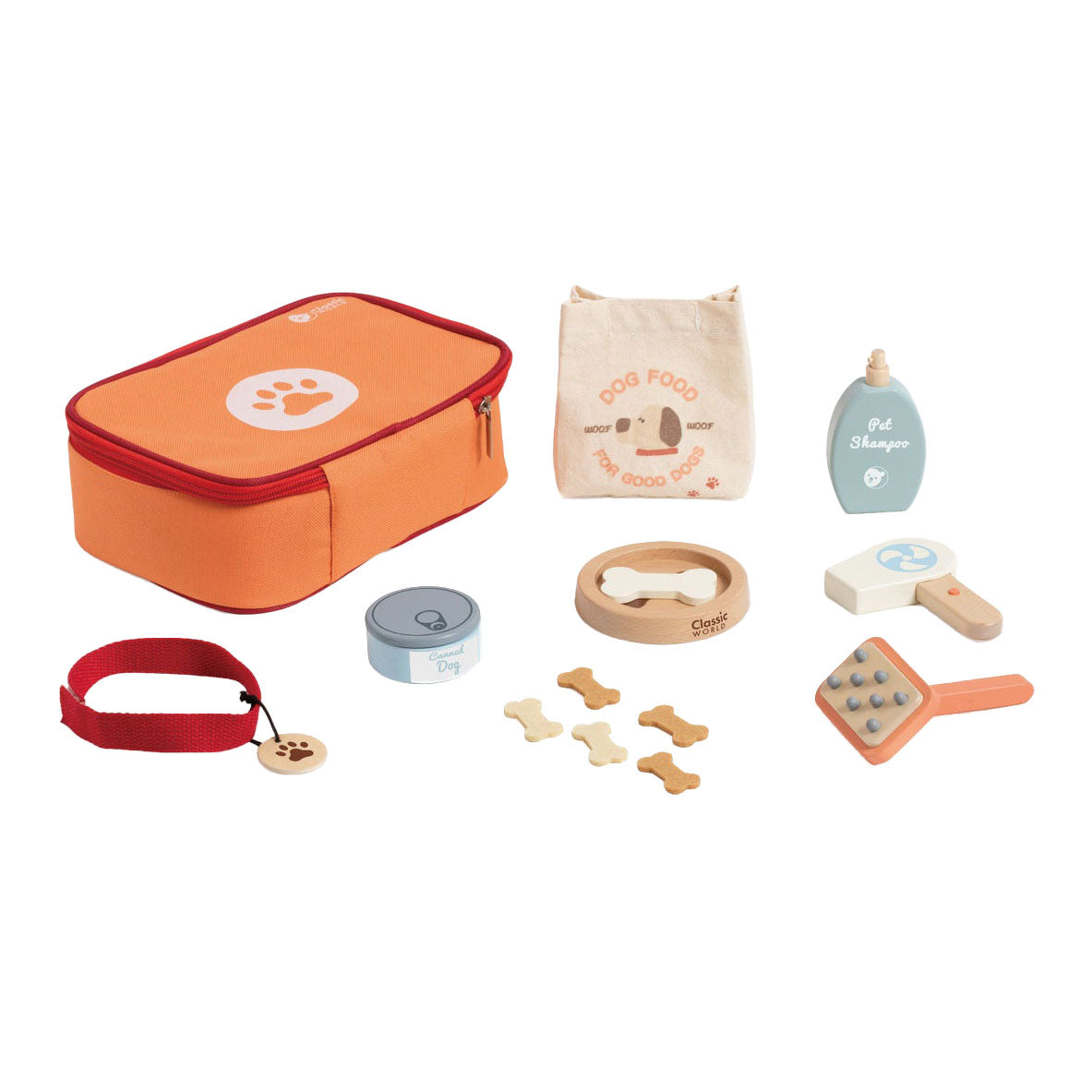 Jeu de soins aux animaux en bois Classic World dans un sac, 16 pièces.