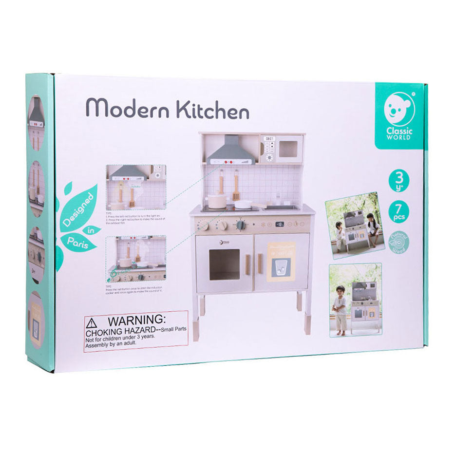 Cuisine de jeu moderne en bois Classic World World, 7 pièces.
