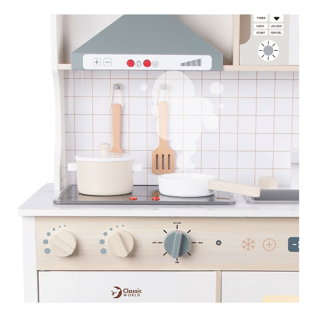 Cuisine de jeu moderne en bois Classic World World, 7 pièces.