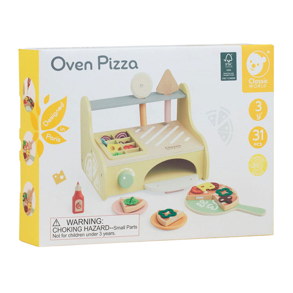 Ensemble de jeu de four à pizza en bois du monde classique, 7 pièces.