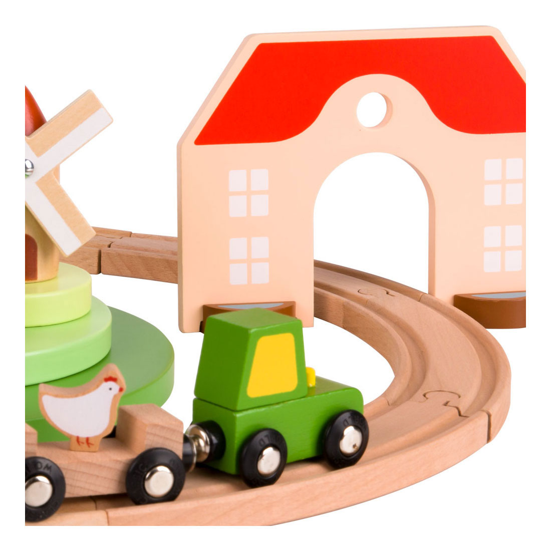 Ensemble de jeu de train de ferme en bois du monde classique, 28 pièces.
