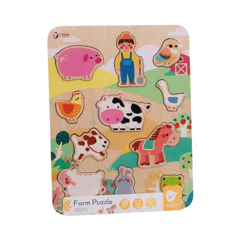 Ferme de puzzles à incrustations en bois du monde classique, 12 pcs.