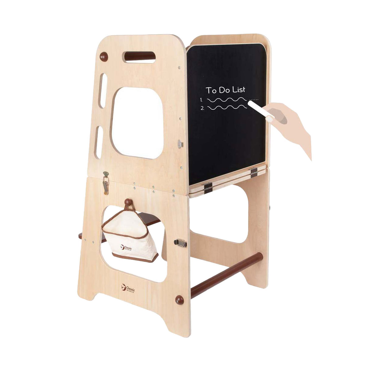 Tour d'apprentissage et table 2 en 1 en bois Classic World réglable, 90 cm