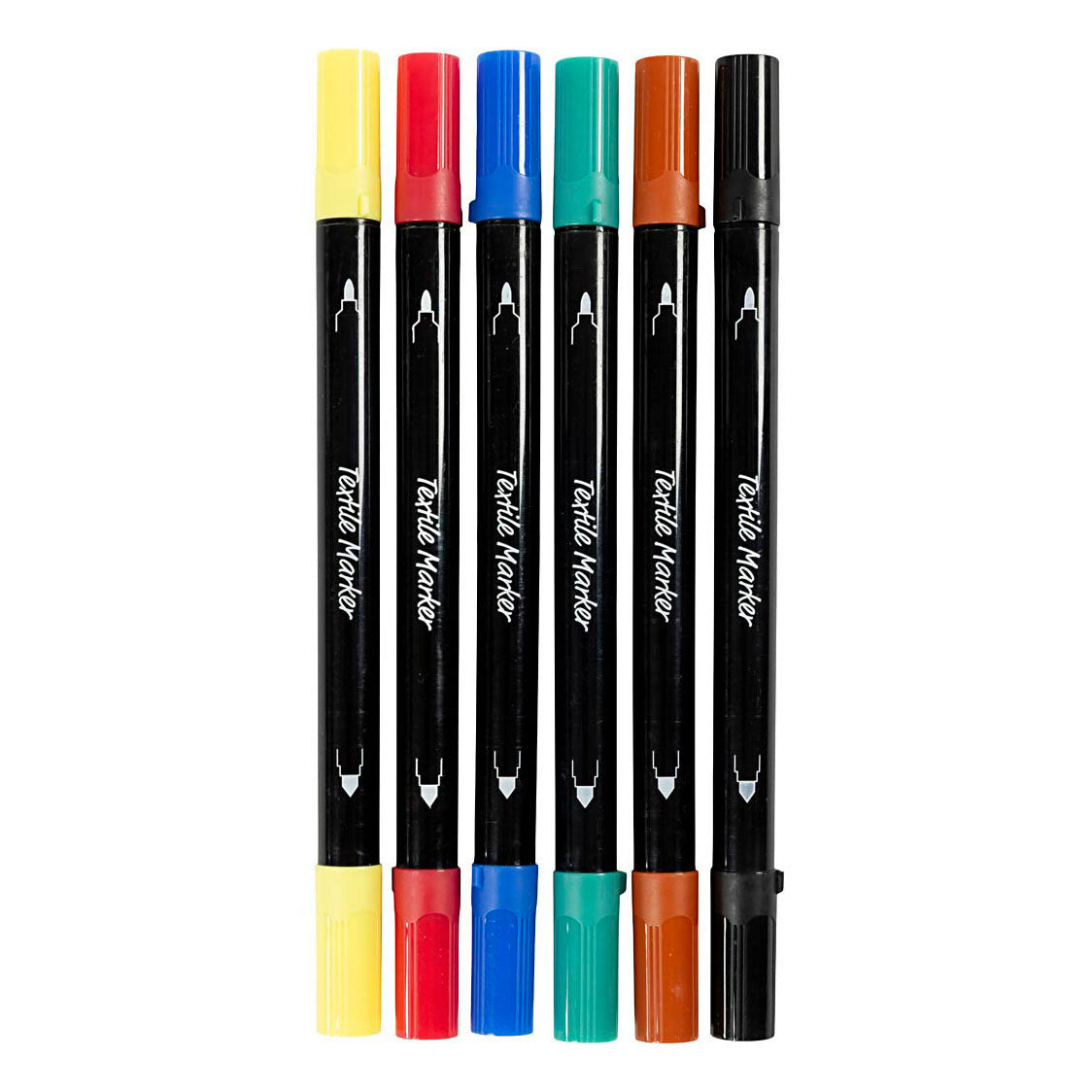 Marqueurs textiles Creativ company, largeur de trait 2,3 + 3,6, couleurs standards, 6 pièces 1 boîte