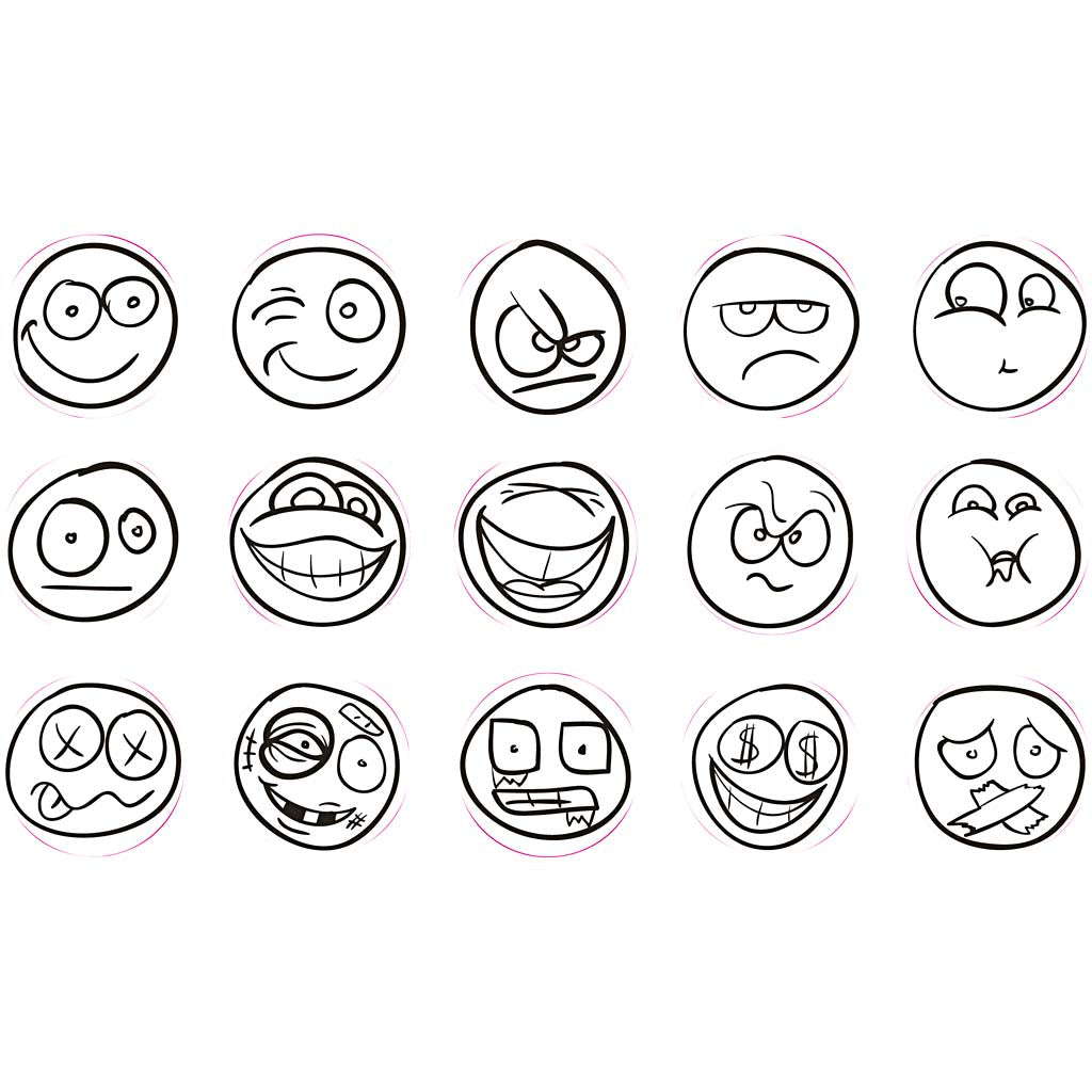Creativ company tampons d'art déco visage souriant, 15 pcs.