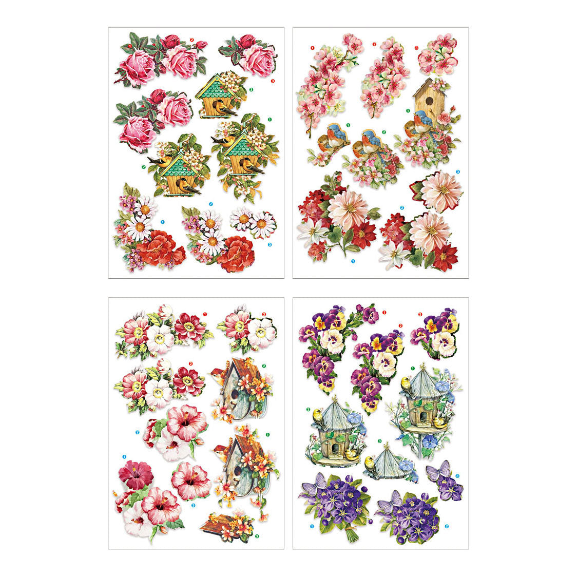 Creativ Company 3D Feuilles de fleurs et d'oiseaux, 4 feuilles