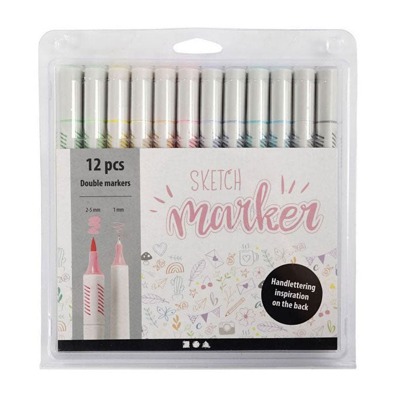 Creativ company marqueurs de lettrage à la main couleurs pastel, 12 pcs. double face