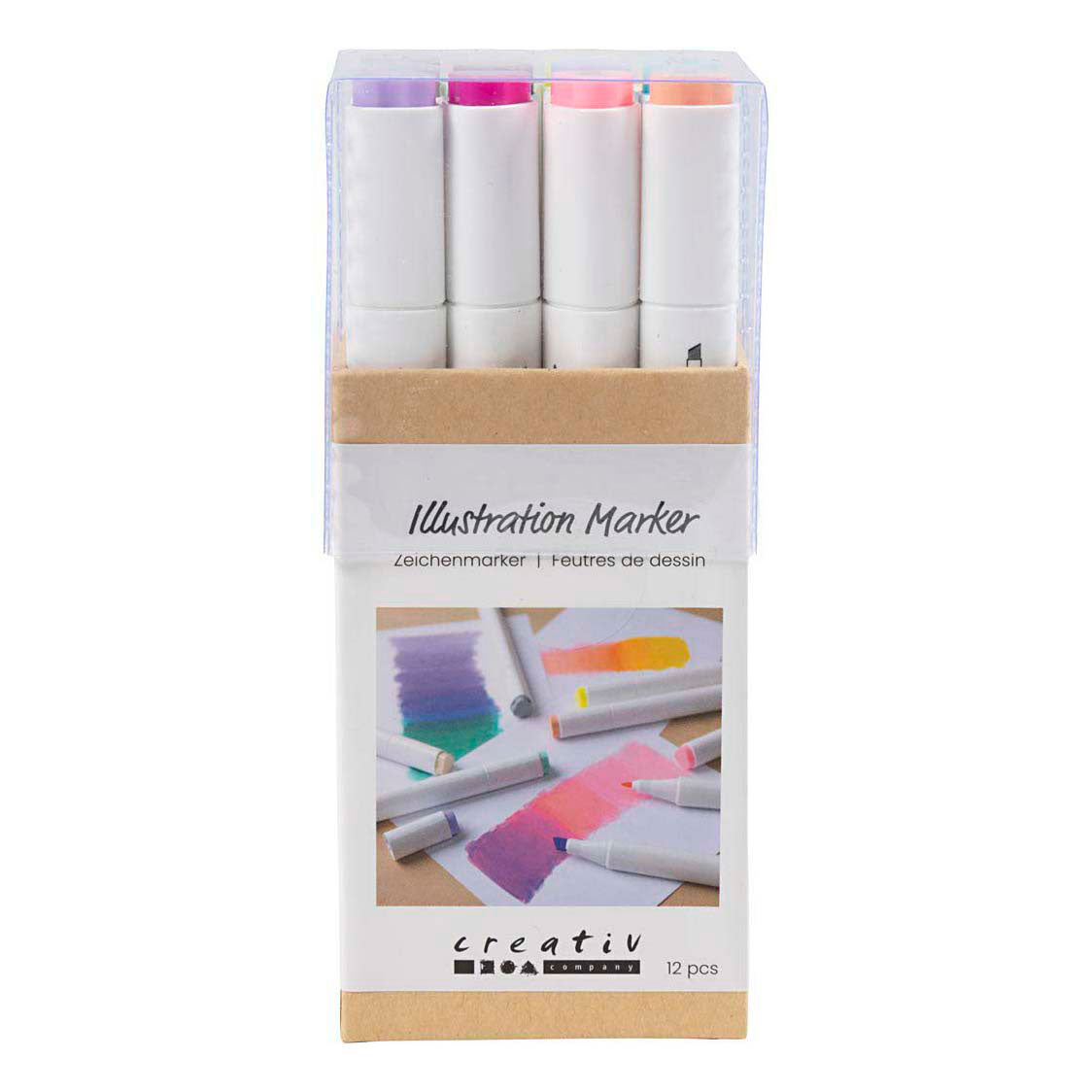 Creativ company stylo à dessin largeur de trait 1+8mm couleurs pastel - 12 pcs.