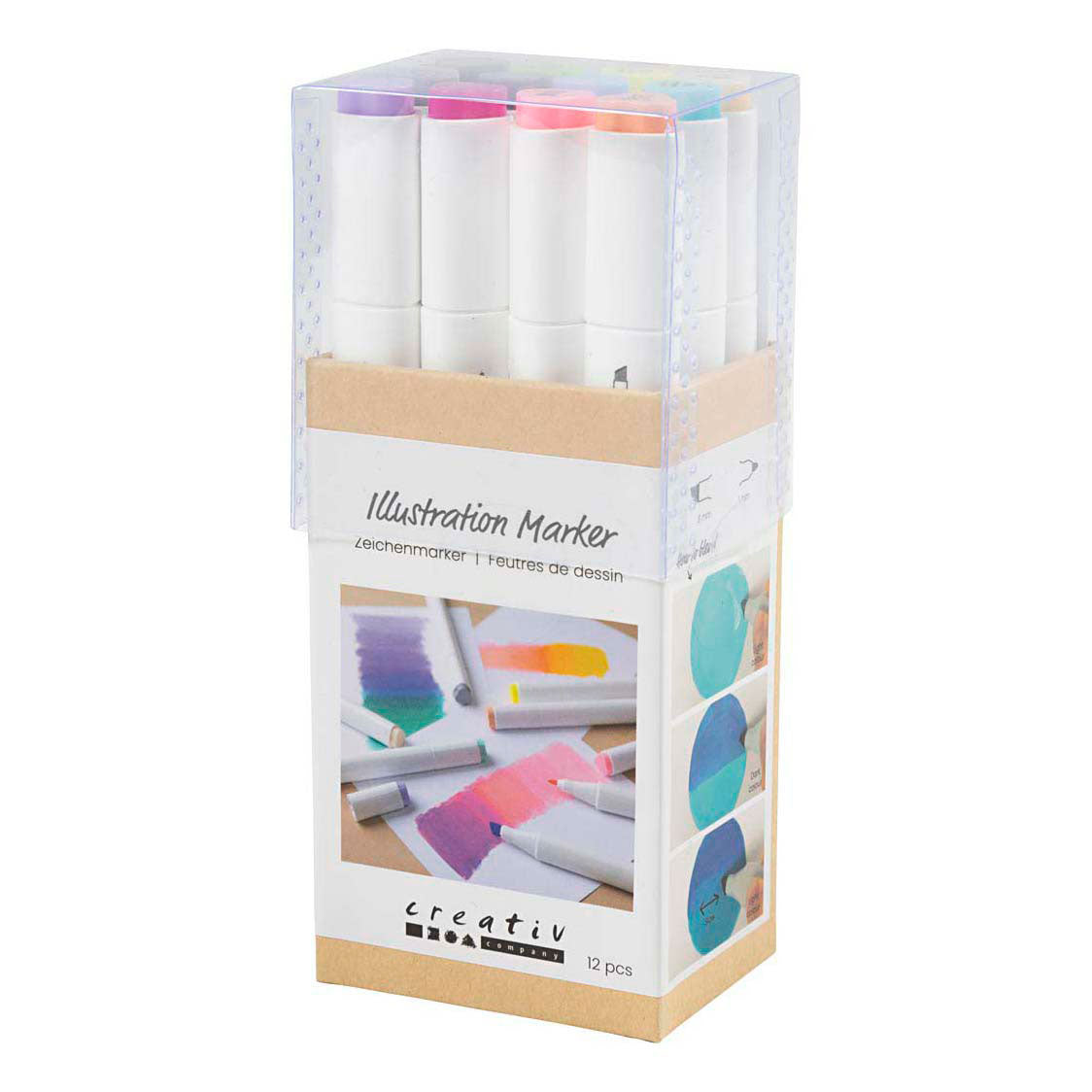 Creativ company stylo à dessin largeur de trait 1+8mm couleurs pastel - 12 pcs.