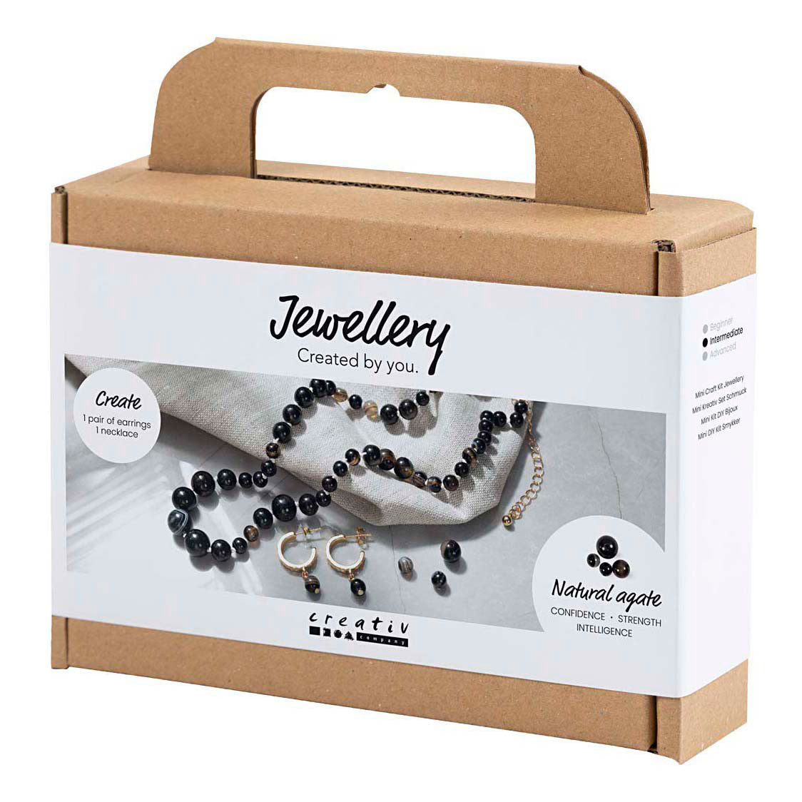 Creativ company mini hobby set bijoux, collier et boucles d'oreilles, noir, blanc, 1 boîte
