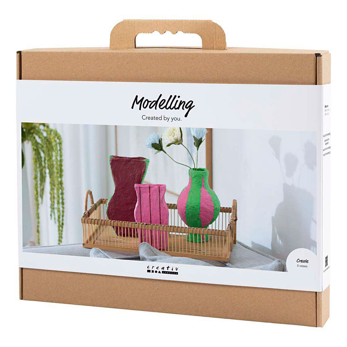 Creativ company maxi kit de modélisme, vases en papier mâché, différentes couleurs, 1 boîte