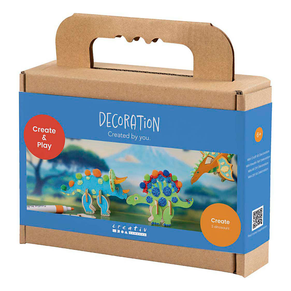 Société créative https : www.cchobby.nl mini-hobbyset-decoration-dinosaur-blue-green-orange-red-1-box