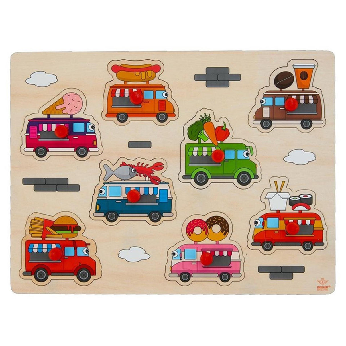 Engelhart puzzle boutons en bois food trucks 8 pièces