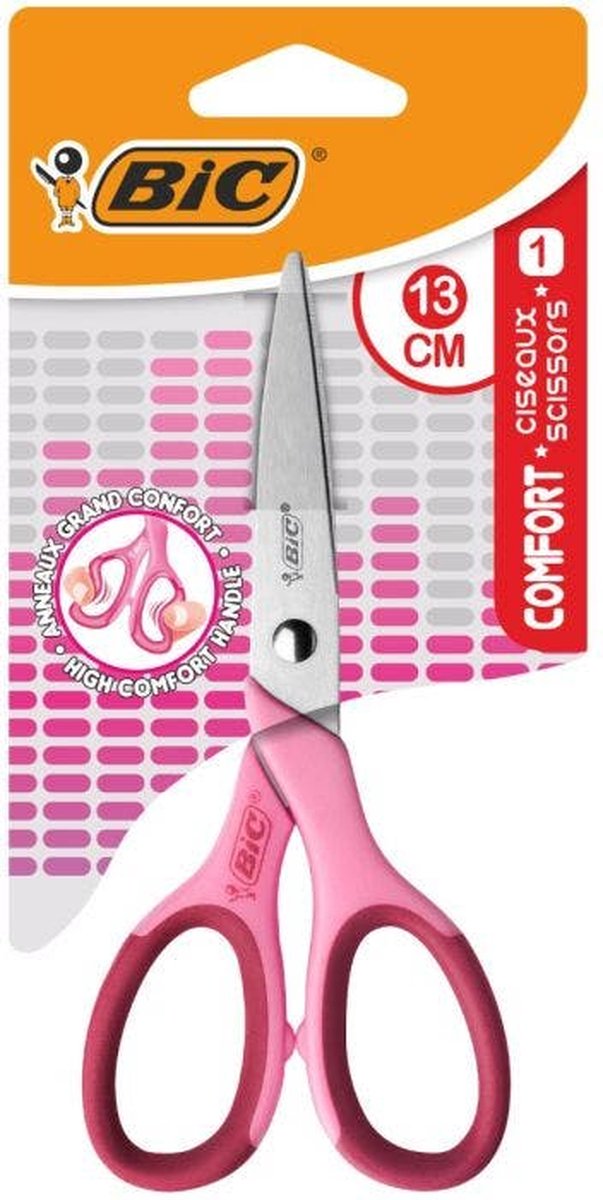 Bic 9262781, kind, rechte knip, enkel, roze, rechtshandig, 13 cm