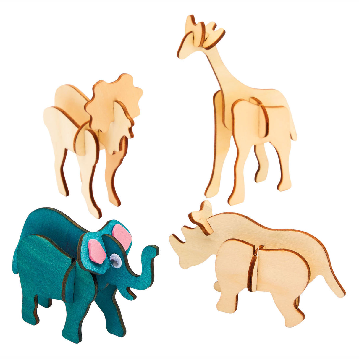 Colorations bouwpacket houten 3D jungled animaux, ensemble de 4
