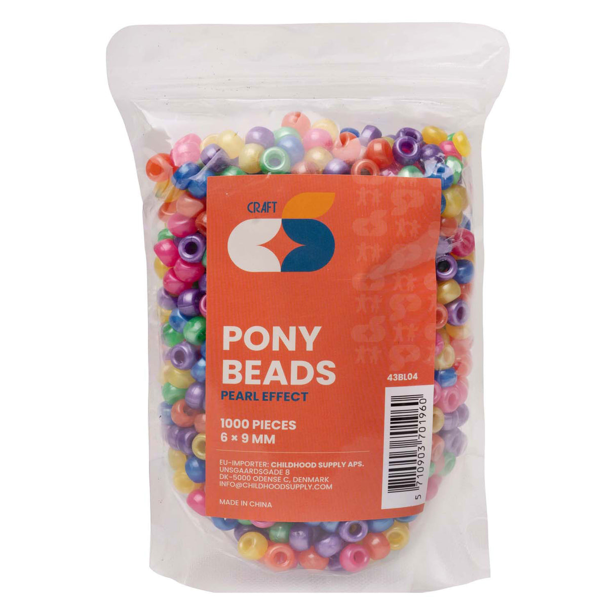 Colorations - perles poney effet nacre 6x9 mm, 1000 pcs.