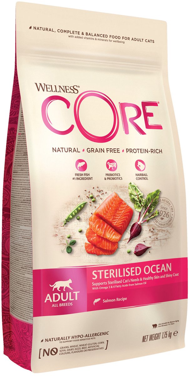Wellness core chat sans céréales stérilisé - saumon - nourriture pour chat - 1,75 kg