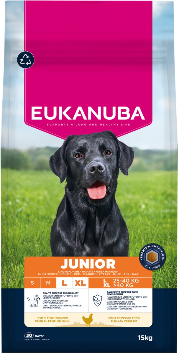 Eukanuba junior grandes races - nourriture sèche - poulet - 15kg