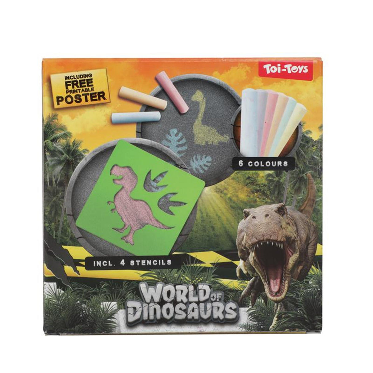 Toi-toys monde des dinosaures craie de trottoir dinosaure avec pochoirs, 10 pièces.