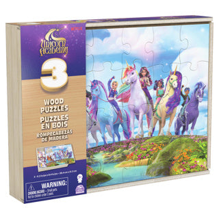 Puzzle en bois Unicorn Academy 3pack dans une boîte en bois (3x24 pièces) | 2 pièces