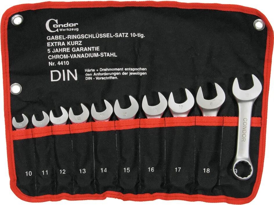 Jeu de clés à anneau Condor 4410 Jeu de clés à anneau à fourche 10 pièces 10-19 mm