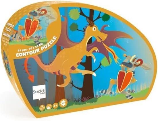 Puzzle de dames à gratter contour de dragon avec chevalier - 61 pièces