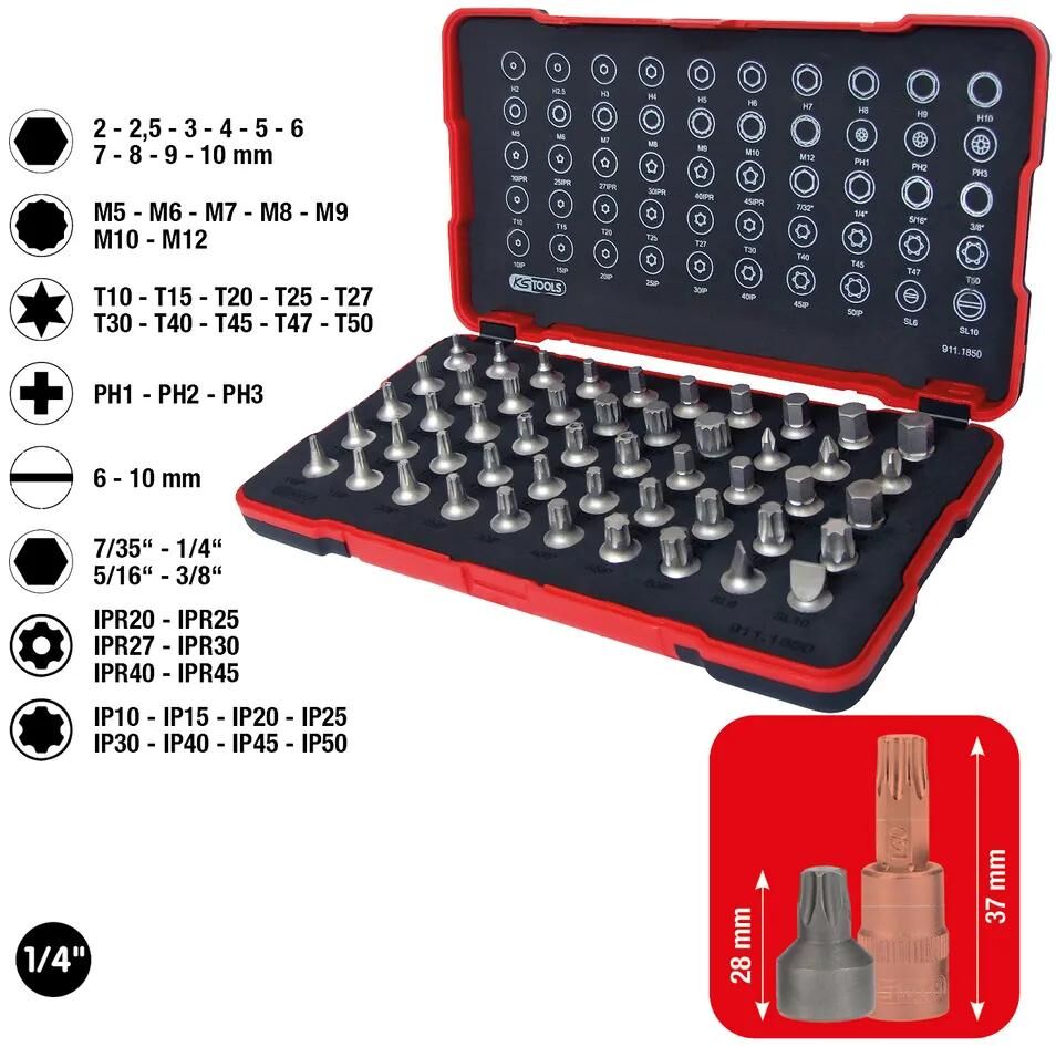 Ks tools ks-tools jeu d'embouts jeu de douilles 1 4 courtes 50 pièces.