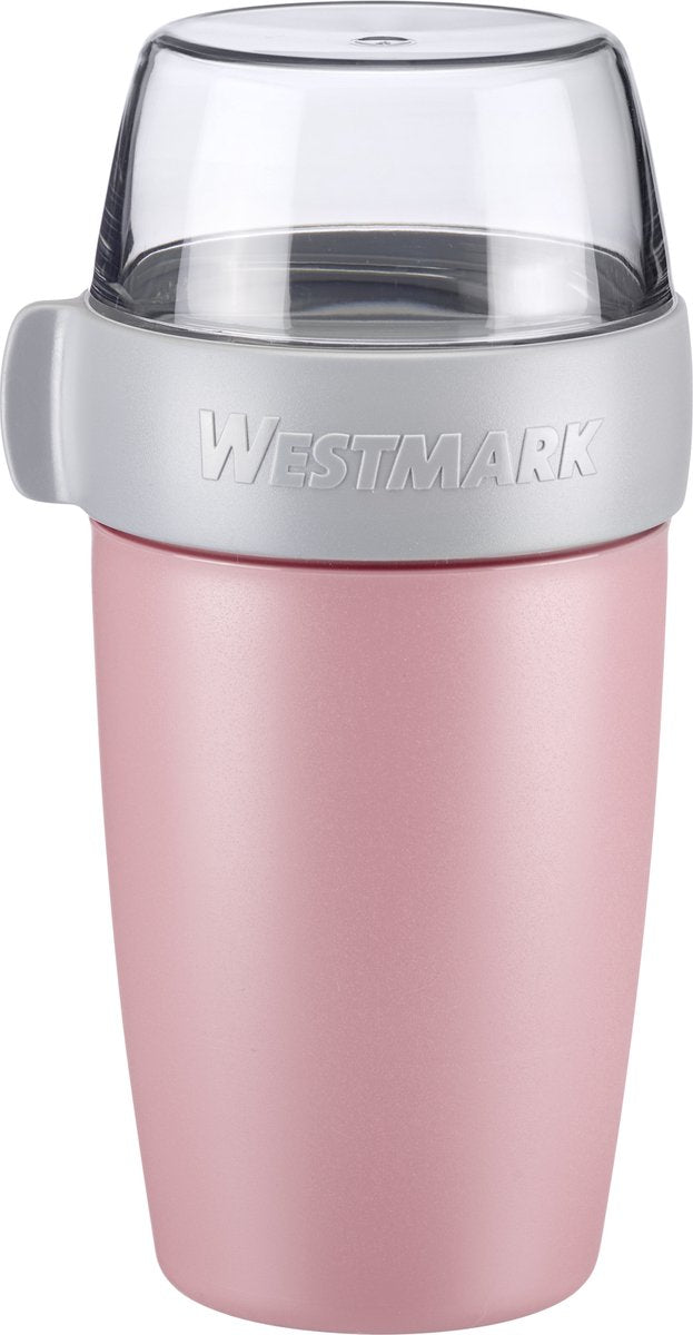 Pot à lunch Westmark tasse à muesli, avec 2 compartiments étanches : 200 ml + 500 ml, plastique, naturel sans BPA, rose gris clair, 52852260
