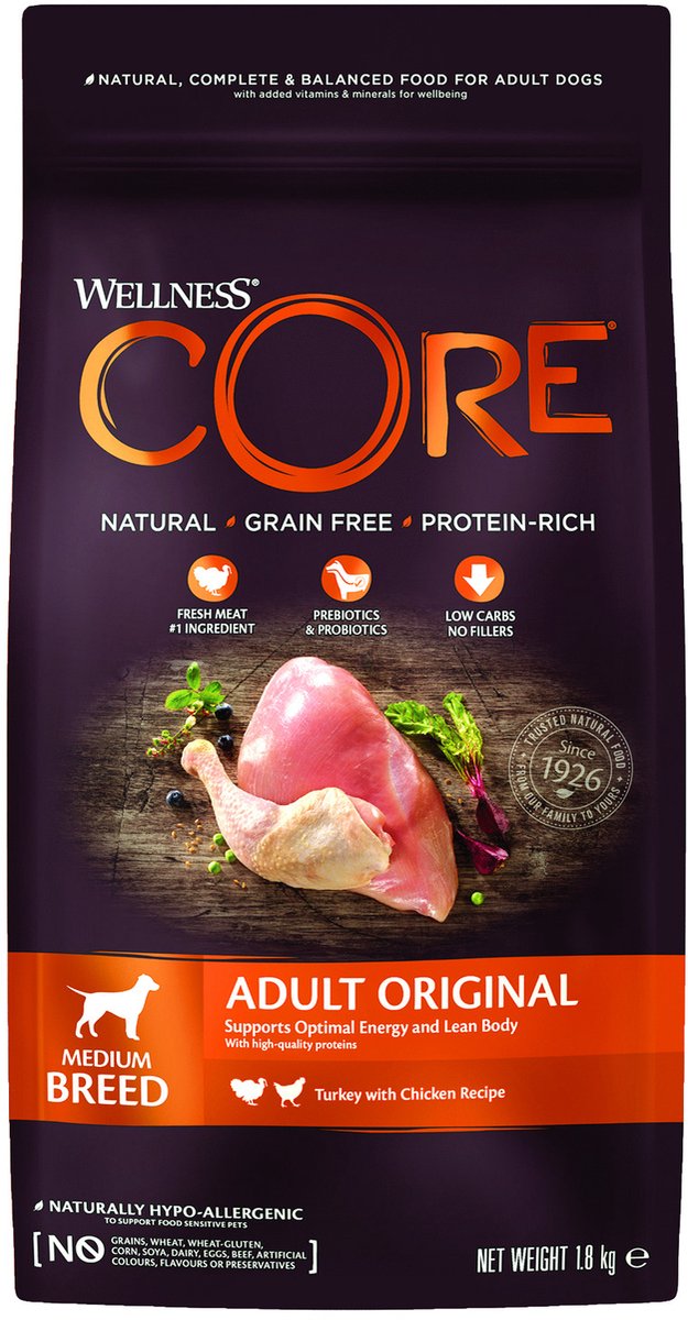 Wellness core original - dinde au poulet - contenu - 1,8 kg