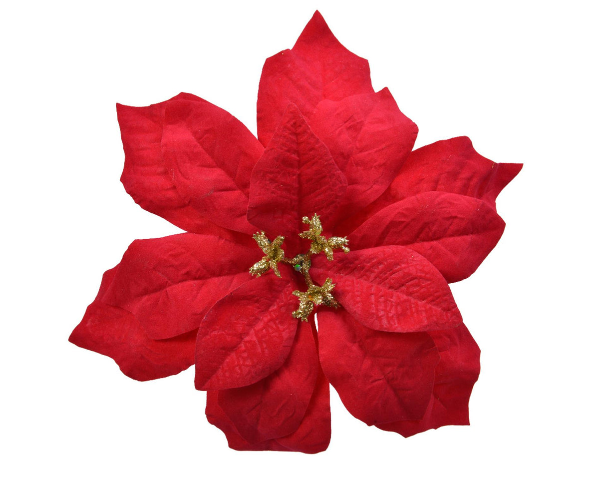 Fleur décorative sur clip poinsettia dia.16cm