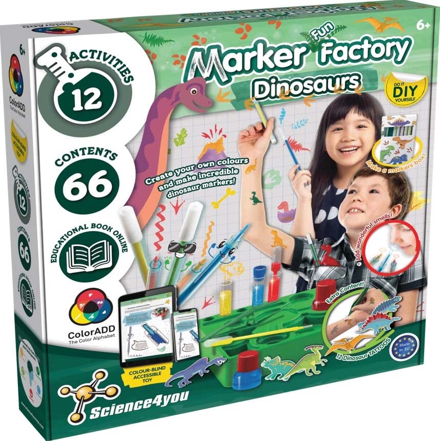 Oku science 4 you, usine de marqueurs avec des dinosaures