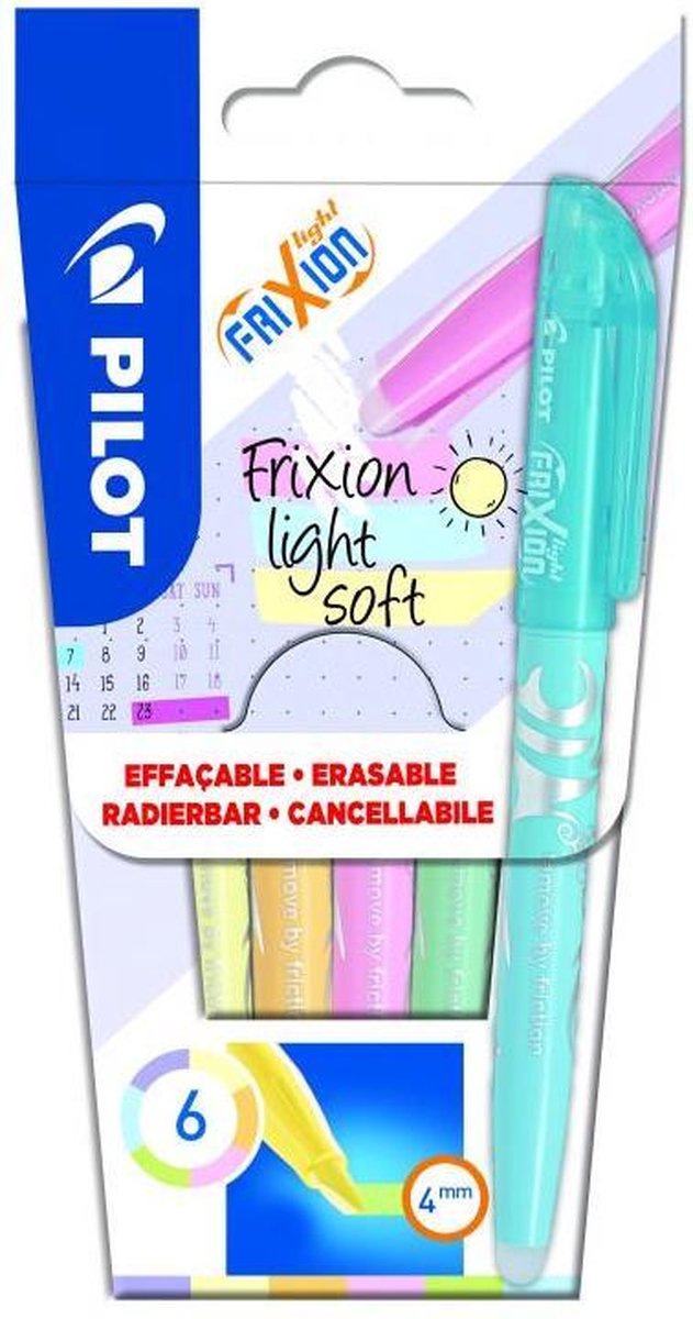 Pilot frixion light soft - surligneurs - boîte de 6 - couleurs pastel