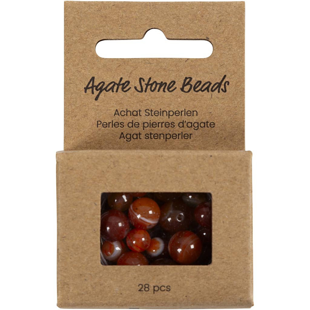 Perles d'agate Creativ Company, d 6+8+10 mm, diamètre du trou 0,9-1 mm, env. 28 pièces, orange brûlé, rouge, 28 pièces 1 boîte